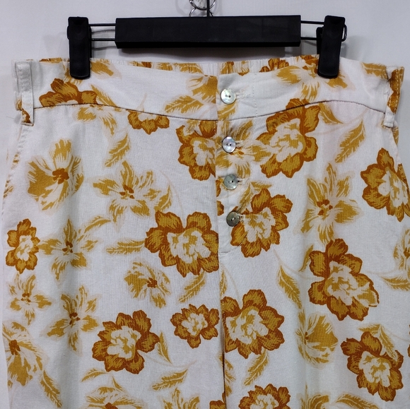 Rachel Zoe Linen Blend Floral Wide-Leg Pants Womens XL White Brown Boho Retro - Picture 2 of 8